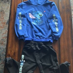 Disney Stitch Blue Hoodie and Black Pants Set